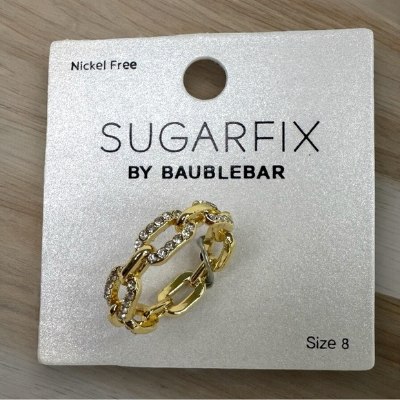 Sugarfix By Baublebar Gold Tone Rhinestone Chainlink Ring 8 - Picture 1 of 5